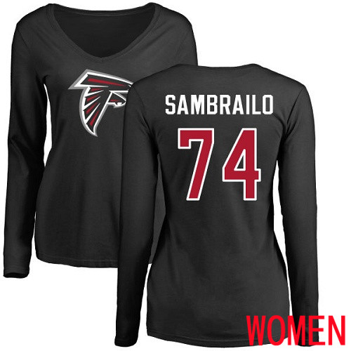 Atlanta Falcons Black Women Ty Sambrailo Name And Number Logo NFL Football #74 Long Sleeve T Shirt